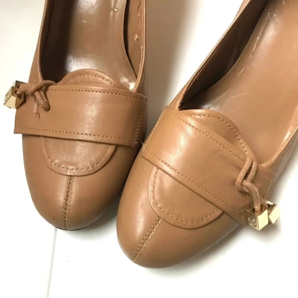 WORTHINGTON Women’s Classic Tan Cream Leather Heels Round Toe Light Academia 7M